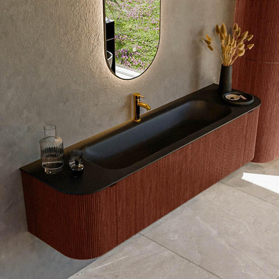 Mondiaz KURVE Badkamermeubelset - 170x46x40cm - 1 lade - 2 deuren - wastafel solid surface - midden - 1 kraangat - Ruby
