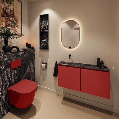 MONDIAZ TURE-DLUX Meuble toilette - 100cm - Fire - EDEN - vasque Lava - position gauche - sans trou de robinet