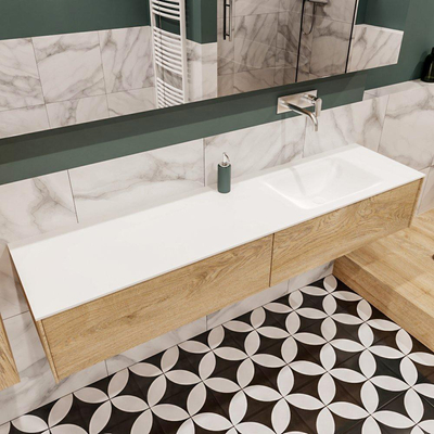 ENSEMBLE DE MEUBLE MONDIAZ LUSH - 180 cm - 2 tiroirs - lavabo cloud - lavabo à droite - 0 trous de robinet - chêne blanchi