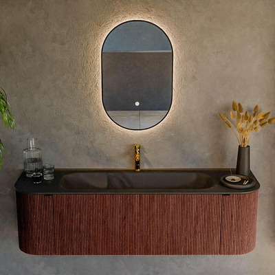 Mondiaz KURVE Badkamermeubelset - 150x46x40cm - 1 lade - 2 deuren - wastafel solid surface - midden - 1 kraangat - Ruby