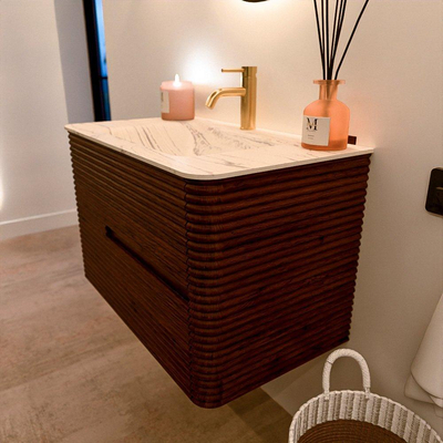 Mondiaz CIRO-DLUX Badkamermeubelset - 80x45x50cm - Solid surface wastafel Nata - 1 wasbak Midden - 1 kraangat - 2 lades - Ruby