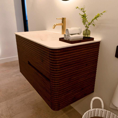 Mondiaz CIRO-DLUX Badkamermeubelset - 90x45x50cm - Solid surface wastafel Meli - 1 wasbak Midden - 1 kraangat - 2 lades - Ruby