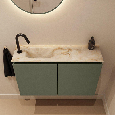 MONDIAZ TURE-DLUX Meuble de toilette 80cm Army. EDEN lavabo Frappe position gauche. Avec 1 trou de robinet.