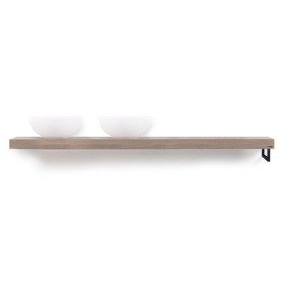 Looox Wood collection plan sous vasque - 200x46cm - Avec porte-serviettes (droite) noir mat - Chêne massif Old grey