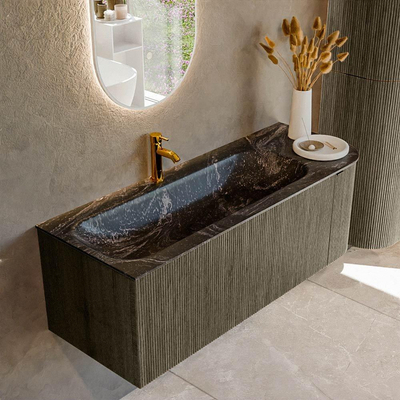 Mondiaz KURVE-DLUX Badkamermeubelset - 125x46x40cm - 1 lade - 1 deur - wastafel solid surface - links - 1 kraangat - Shadow