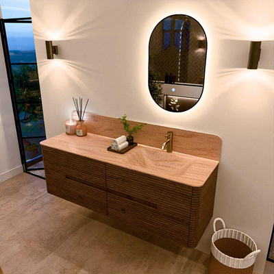 Mondiaz CIRO-DLUX Badkamermeubelset - 150x45x50cm - Solid surface wastafel Saba - 1 wasbak Rechts - 1 kraangat - 4 lades - Dusk