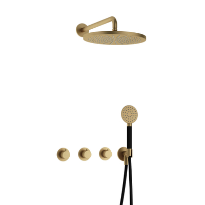 Hotbath Cobber IBS70 Regendoucheset - inbouw - 38.5cm wandarm - 30cm ronde hoofddouche - 1 stand handdouche - geborsteld messing goud