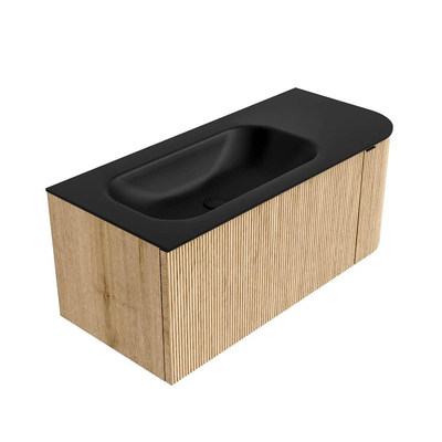 MONDIAZ KURVE 105cm meuble de salle de bains avec module 25 R couleur Oak avec 1 tiroir et 1 porte. Lavabo BIG SMALL gauche sans trou de robinet Urban.