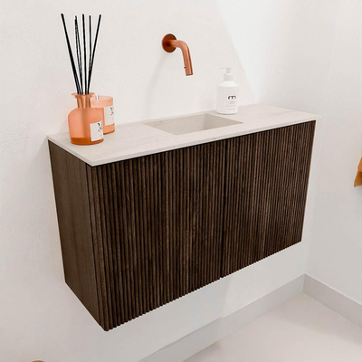 Mondiaz JOYA-DLUX 70cm toiletmeubel - kleur Walnut - Wastafel FAYE positie Midden Zonder kraangat kleur Meli.