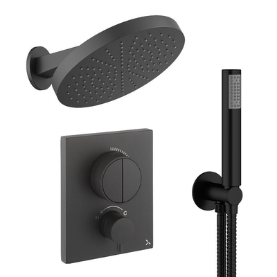 Crosswater MPRO inbouw regendoucheset – Ø30 cm hoofddouche – 20.2 cm gebogen wandarm – vaste douchehouder – zwart mat
