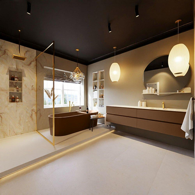 MONDIAZ VICA-DLUX Ensemble meuble de salle de bains - 200cm - meuble sous-vasque Rust - 4 tiroirs - lavabo encastré Cloud à droite - 1 trou de robinet - version haute 60cm - Frappe