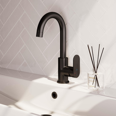Brauer Black Edition Robinet de lavabo rehaussé avec bec rotatif économiseur d'énergie Noir mat