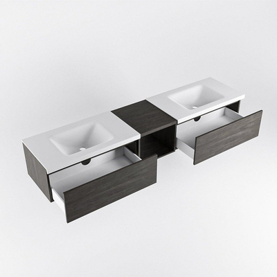 MONDIAZ BUKLA 200cm ensemble de meuble avec module ouvert 40 couleur Marron foncé avec 2 tiroirs. Lavabo CLOUD double 0 trous de robinet couleur Talc.