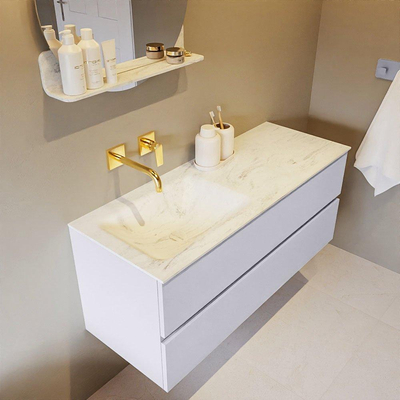 Mondiaz VICA-DLUX ensemble de meuble de salle de bain - 120cm - meuble sous-vasque cale - 2 tiroirs - lavabo encastré cloud gauche - sans trous de robinet - version haute de 60cm - opalo