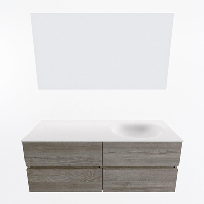 Mondiaz VICA ensemble de meuble de salle de bain - 130cm - meuble sous-vasque marron clair gris - 4 tiroirs - lavabo lune droite - 1 trou de robinet - couleur talc - miroir LED - version XL 60cm de haut