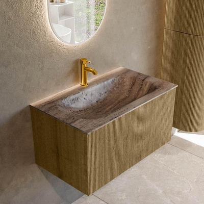MONDIAZ KURVE-DLUX 80cm badmeubel kleur Dusk met 1 lade en 0 deuren. Wastafel BIG SMALL Midden 1 kraangat Oza.