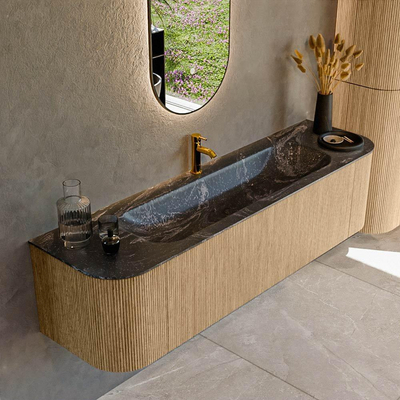 MONDIAZ KURVE-DLUX 170cm Meuble salle de bain avec module 25 G et D - couleur Oak - 1 tiroir - 2 portes - vasque BIG LARGE centre - 1 trou de robinet - couleur Lava