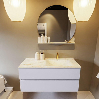 MONDIAZ VICA-DLUX Ensemble meuble de salle de bains - 110cm - meuble bas cale- 2 tiroirs - lavabo encastré cloud à droite - 1 trou de robinet - version haute 60cm - frape