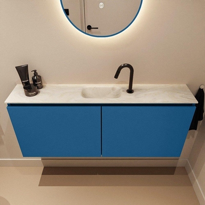 MONDIAZ TURE-DLUX 120cm toiletmeubel Jeans. EDEN wastafel Ostra positie midden. Met 1 kraangat.