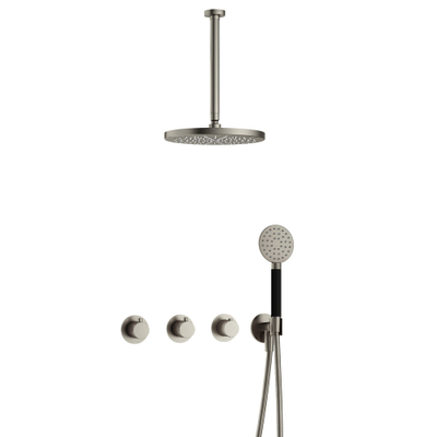 Hotbath Cobber IBS70 Regendoucheset - inbouw - 30cm plafondarm - 30cm ronde hoofddouche - 3 standen handdouche - geborsteld nikkel (RVS)