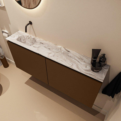 MONDIAZ TURE-DLUX 120cm toiletmeubel Rust. EDEN wastafel Glace positie links. Zonder kraangat.