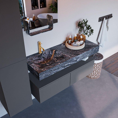 Mondiaz ALAN-DLUX Ensemble de meuble - 120cm - meuble Plata mat - 2 tiroirs - Lavabo Cloud Lava suspendu - vasque Gauche - 1 trou de robinet