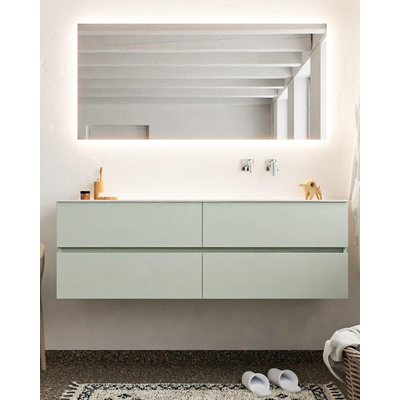 Mondiaz VICA ensemble de meuble de salle de bain - 150cm - meuble sous-vasque gris - 4 tiroirs - lavabo moon droite - sans trou de robinet - miroir LED - version XL 60cm de haut