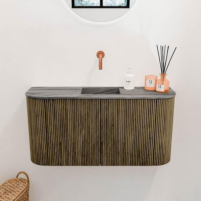 Mondiaz JOYA-DLUX 83.2cm toiletmeubel - ronding links en rechts kleur Dusk - Wastafel FAYE positie Midden Zonder kraangat kleur Sombra.
