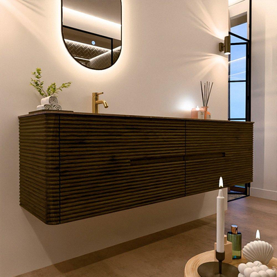 Mondiaz CIRO-DLUX Badkamermeubelset - 180x45x50cm - Solid surface wastafel Oza - 1 wasbak Links - 1 kraangat - 4 lades - Shadow