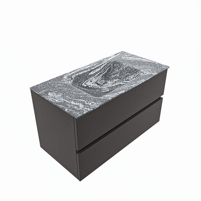 Mondiaz VICA-DLUX ensemble de meuble de salle de bain - 90cm - meuble sous-vasque gris foncé - 2 tiroirs - lavabo encastré nuage milieu - sans trous de robinet - version haute de 60cm - lave