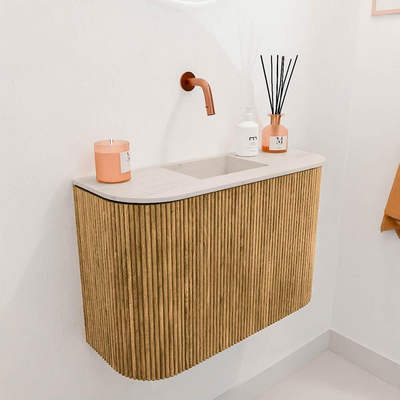 Mondiaz JOYA-DLUX 63.2cm toiletmeubel - ronding links en rechts kleur Oak - Wastafel FAYE positie Midden Zonder kraangat kleur Meli.