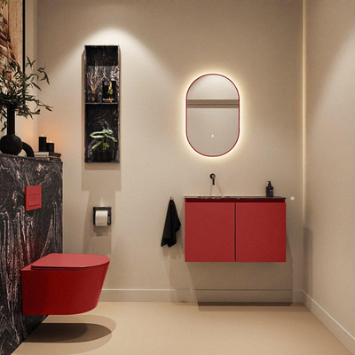 MONDIAZ TURE-DLUX Meuble toilette - 80cm - Fire - EDEN - vasque Lava - position gauche - sans trou de robinet