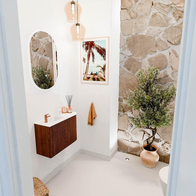 Mondiaz JOYA 61.6cm meuble de salle de bains - arrondi droit couleur Ruby - Vasque FAYE position Gauche 1 trou de robinet couleur Talc.