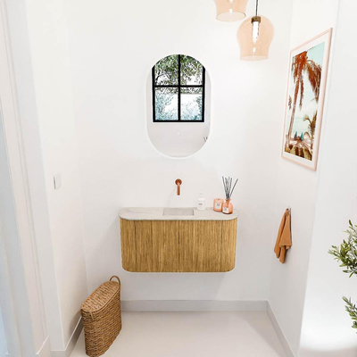 Mondiaz JOYA-DLUX Meuble de toilette 83.2cm - arrondi gauche et droite couleur Chêne - Vasque FAYE position Milieu Sans trou de robinet couleur Ostra