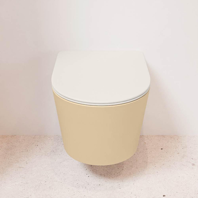 Mondiaz LAVIE hangtoilet – spoelrandloos – 36 x 53 cm – met softclose zitting – Sand (beige), zitting Linen (offwhite)