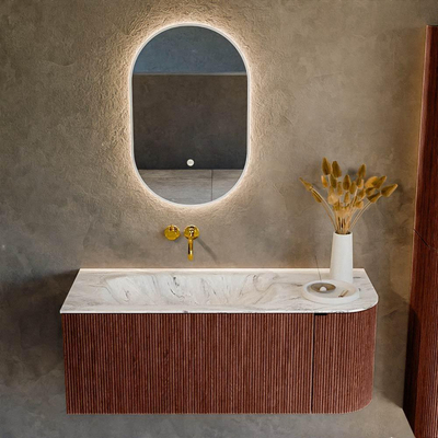 Mondiaz KURVE-DLUX Ensemble de meubles de salle de bains - 115x46x40cm - 1 tiroir - 1 porte - lavabo solid surface - gauche - sans trou de robinet - Ruby