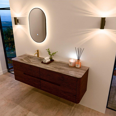 Mondiaz CIRO-DLUX Badkamermeubelset - 160x45x50cm - Solid surface wastafel Oza - 1 wasbak Links - 1 kraangat - 4 lades - Ruby