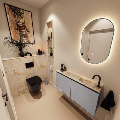 MONDIAZ TURE-DLUX 100cm toiletmeubel Plata. EDEN wastafel Frappe positie rechts. Met 1 kraangat.