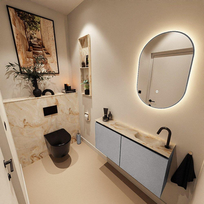 MONDIAZ TURE-DLUX Meuble toilette - 100cm - Plata - EDEN - vasque Frappe - position droite - 1 trou de robinet