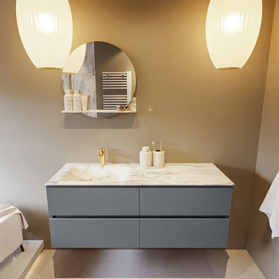 Mondiaz VICA-DLUX ensemble de meuble de salle de bain - 130cm - meuble sous-vasque plata - 4 tiroirs - lavabo encastré cloud gauche - 1 trou de robinet - version haute de 60cm - glace