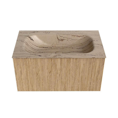 MONDIAZ KURVE-DLUX 80cm badmeubel kleur Oak met 1 lade en 0 deuren. Wastafel BIG SMALL Midden zonder kraangat Arena.