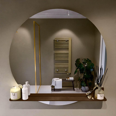 Mondiaz SPOT Badkamerspiegel - rond 110cm - spiegelplanchet - kleur Rust