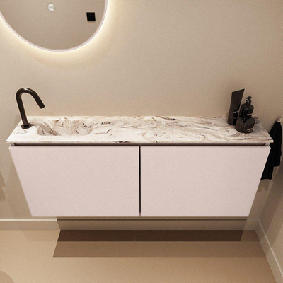 MONDIAZ TURE-DLUX meuble WC 120 cm Rosee. Vasque EDEN Glace position gauche. Avec 1 trou de robinet.