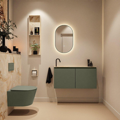 MONDIAZ TURE-DLUX Meuble toilette - 100cm - Army - EDEN - vasque Frappe - position gauche - 1 trou de robinet