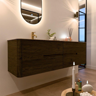 Mondiaz CIRO-DLUX Ensemble de meubles de salle de bains - 170x45x50cm - Plan vasque solid surface Sombra - 1 lavabo à gauche - 1 trou de robinet - 4 tiroirs - Shadow