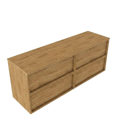 Saniclass Holz Frame Ensemble de meubles de salle de bains - 160x45x62cm - plan de travail en bois - sans trou de robinet - 4 tiroirs - chêne natural mat (bois)