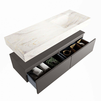 Mondiaz ALAN-DLUX Ensemble de meuble - 130cm - meuble Dark grey mat - 2 tiroirs - Lavabo Cloud Ostra suspendu - vasque Droite - 1 trou de robinet