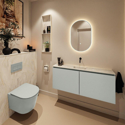 MONDIAZ TURE-DLUX meuble WC 120 cm Greey. Lavabo EDEN Ostra position centrale. Sans trou de robinet.