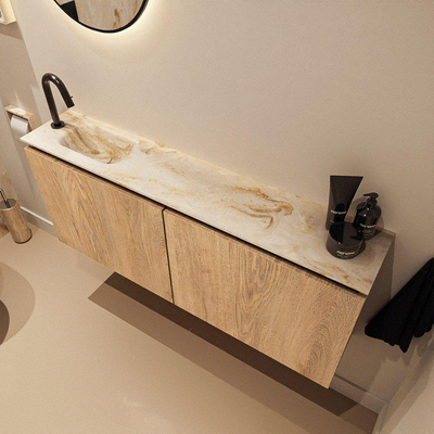 MONDIAZ TURE-DLUX Meuble de toilettes 120 cm Washed Oak. Lavabo EDEN Frappe position gauche. Avec 1 trou de robinet.