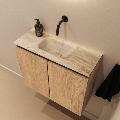 MONDIAZ TURE-DLUX 60cm toiletmeubel Washed Oak. EDEN wastafel Frappe positie midden. Zonder kraangat.